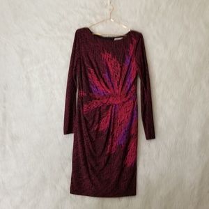 David Meister Long Sleeve Draped Geometric Dress